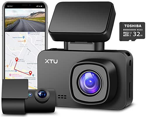 XTU Dash Cam, WiFi 4K Car Camera, Sony Sensor Dual Cam 1440P+1080P, Built-in GPS, Magnetic Mount, Auto Recording, Mini Size,Loop Recording,Gesture Snapshot (Free 32G SD Card)