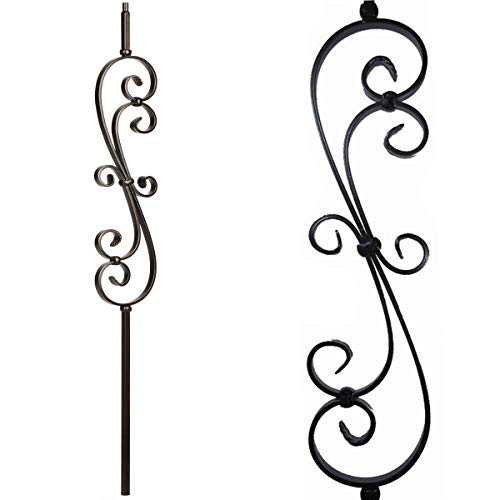 1/2' Iron Baluster Skinny Scroll (10-Pack) Stair Parts Hollow Metal Spindles - Stair Railing Scroll (Real Satin Black not Matte)