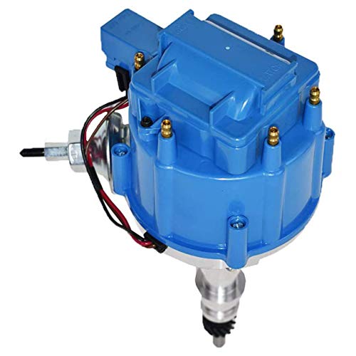 A-Team Performance HEI Complete Distributor 6 Cylinders Compatible with Ford Inline 6 65K Coil 144, 170, 200, 250 5/16 Hex Shaft One Wire Installation, Blue Cap