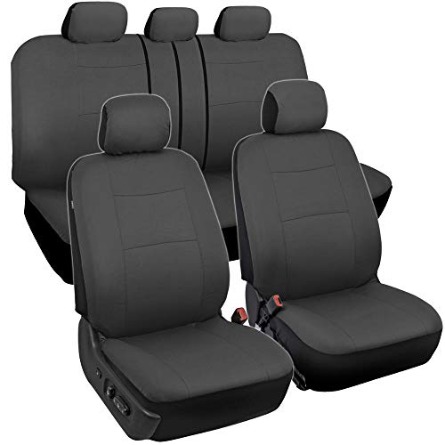 BDK PolyPro Car Seat Covers, Full Set in Solid Charcoal – Front and Rear Split Bench Protection, Easy to Install, Universal Fit for Auto Truck Van SUV