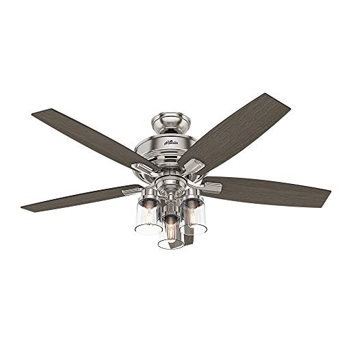 HUNTER 54190 Bennett Indoor Ceiling Fan with LED Light and Remote Control, 52', Brushed Nickel