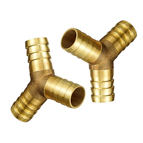 Metalwork Brass Hose Barb Y Manifold Fitting, Y-Shaped 3 Way Tee, 5/8' Hose ID, 16mm Barb x 16mm Barb x 16mm Barb (Pack of 2)