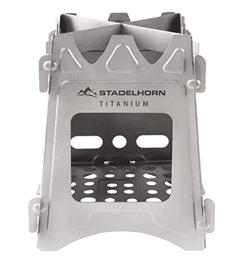 STADELHORN Titanium Minimalist Wood Stove Ultralight 100% Pure Titanium Portable & Foldable for Camping, Backpacking, Hiking, and Bushcraft Survival. Stronger and Lighter vs Steel, weighs only 7.3 oz.
