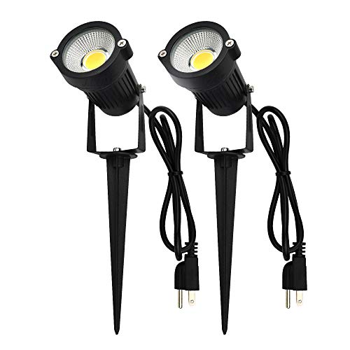 J.LUMI GSS6005 Outdoor LED Spotlights 5W, 120V AC, 3000K Warm White, Outdoor Use, Metal Ground Stake, Flag Light, Outdoor Spotlight with Stake, UL Cord 3-ft with Plug (Pack of 2)