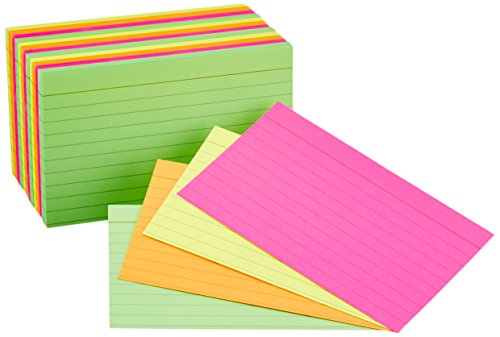 AmazonBasics Ruled Index Flash Cards, Assorted Neon Colored, 3x5 Inch, 300-Count