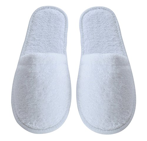 Arus Women's Turkish Organic Terry Cotton Cloth Spa Slippers One Size Fits Most, White with Black Sole