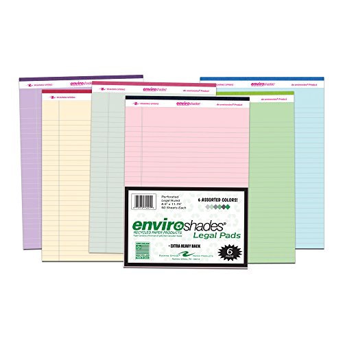 Roaring Spring Enviroshades Recycled Legal Pads, 6 Pack, 8.5' x 11.75' 50 Sheets, Assorted Colors
