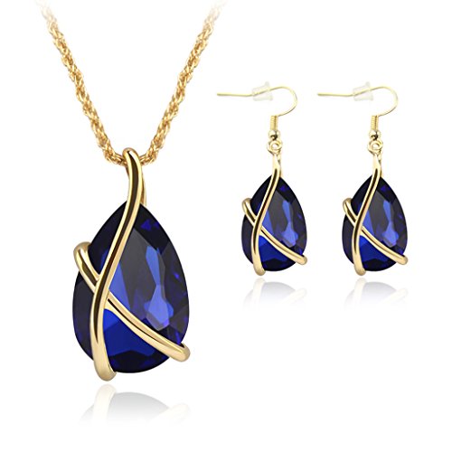 liumiKK Chic Women Jewelry Set Party Prom Waterdrop Pendant Necklace with Hook Earrings