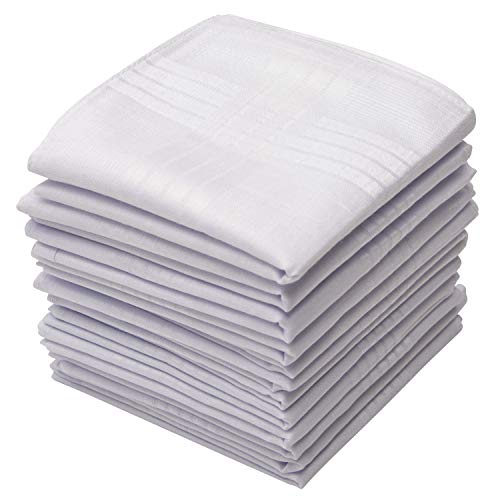 Perry Ellis 12 Pack Handkerchief (Permanent Press White with Satin Cord, 16' x 16')