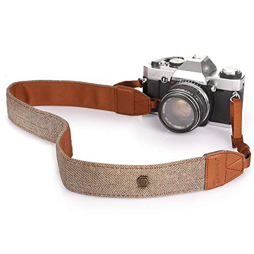 TARION Camera Shoulder Neck Strap Vintage Belt for All DSLR Camera Nikon Canon Sony Pentax Classic White and Brown Weave