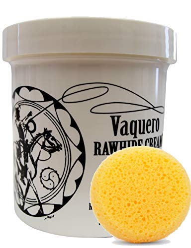 Ray Holes Leather Care Products Vaquero Rawhide Cream with Leathercraft Applicator Sponge Included, Ideal For Conditioning And Water-Proofing Rawhide and Other Fine and Exotic Leathers, Pint Container