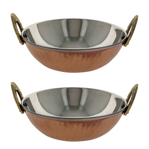 Karahi Indian Serving Dishes - 2-Piece Copper Bowl Set - Copper Kitchen Decor & Copper