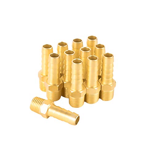 SUNGATOR 12-Pack Air Hose Fittings, 1/4' NPT to 3/8' Barb, Hose Barb Adapter, Brass Pipe Fittings Male Threaded End
