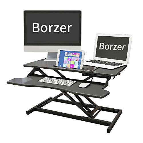 Borzer Height Adjustable Gas Stand Up Desk Converter Workstation with Keyboard Tray for Laptop Monitor (Black)