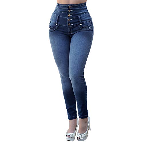 ANJUNIE Women Wide Leg Hight Waisted Denim Loose Bow Bandage Hole Jeans Stretch Pants Trousers(2-Blue,L)