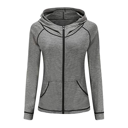 DancingCat Women's Workout Long Sleeve Hoodies Lightweight Active Full Zip Track Jacket Gray L