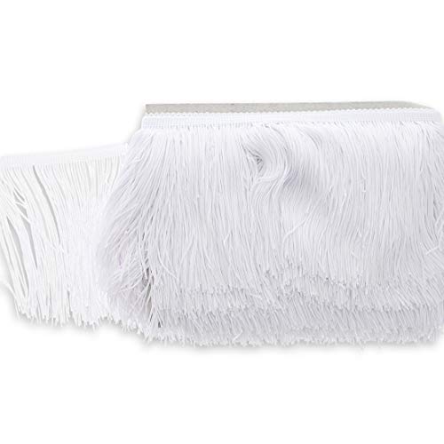 Juvale White Polyester Fringe Tassel Lace Trim, 6 inches x 49 Feet