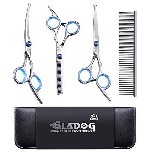GLADOG Professional Dog Grooming Scissors Set, 4 in 1 Pet Grooming Scissors for dogs with Safety Round Tips, Sharp and Durable, Upgraded Pet Grooming Shears for Dogs and Cats