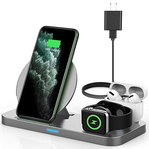 Latest 2020 Wireless Charger, 3 in 1 Qi-Certified Wireless Charging Station for AirPods Pro Apple Watch Series 5/4/3/2/1,Fast Charging Stand Dock for iPhone 11 Pro/11 Pro Max/XS Max/XR/X (Grey)