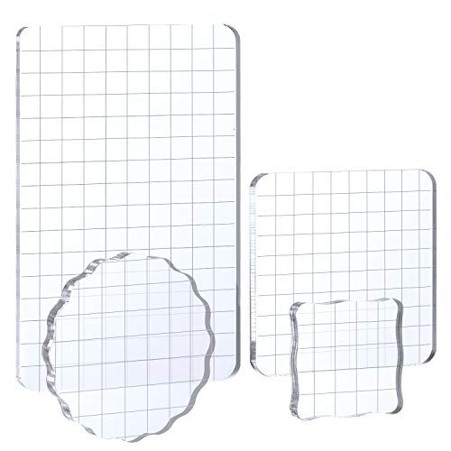 Whaline Large Acrylic Stamp Block Clear Stamping Tools Set with Grid Lines for Art Crafts Scrapbooking, 4 Pack