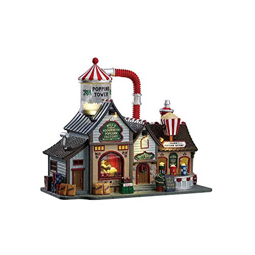 Lemax 75188 Bell's Gourmet Popcorn Factory, Caddington Village Sights & Sounds Collection, Porcelain Polyresin Blend Miniature Building, X'mas Decor/Gift/Collectible, Volume Control, 9.53x11.65x5.91'