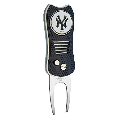 Team Golf MLB New York Yankees Switchblade Divot Tool with Double-Sided Magnetic Ball Marker, Features Patented Single Prong Design, Causes Less Damage to Greens, Switchblade Mechanism