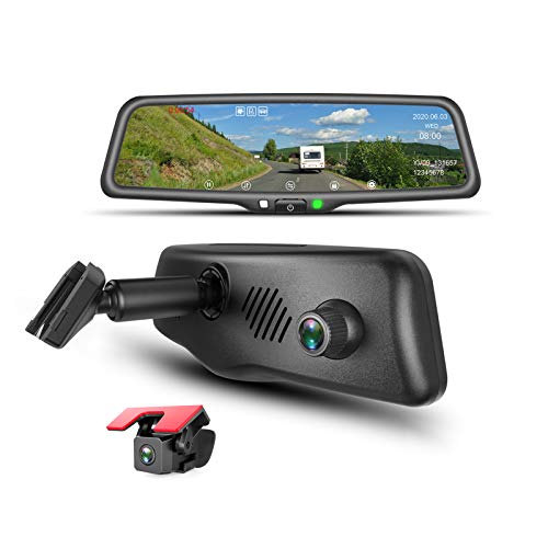 KBD YV96 Mirror Dash Cam Dual Lens Front and Backup Camera, 10‘’ Screen with Anti-Glare and Touch Button.1080P Full HD with Super Night Vision Lens and Sony Starvis Sensor.Parking Assistance