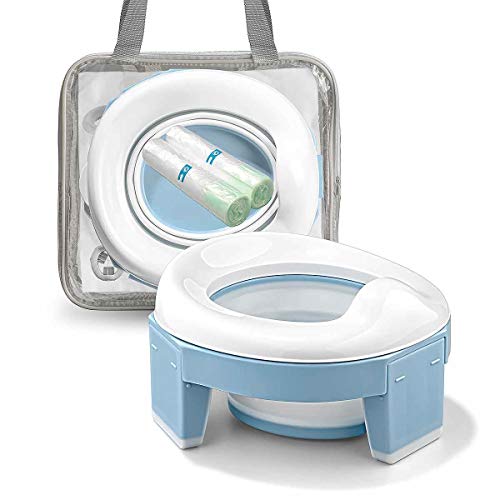 Portable Potty Training Seat for Toddler Kids - Foldable Training Toilet for Travel with Travel Bag and Storage Bag (Blue) by MCGMITT