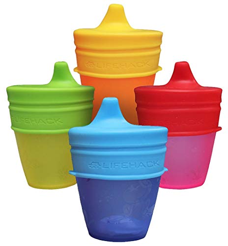Sippy Cup Lids by MrLifeHack - (4 Pack) - Makes Any Cup Or Bottle Spill Proof - 100% BPA Free Leak Proof Silicone - Perfect for Toddlers & Babies