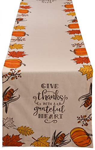 Yourtablecloth Table Runner 100% Cotton Tablerunner Elegant Décor for Indoor&Outdoor Events (Give Thanks, 14 x 108)