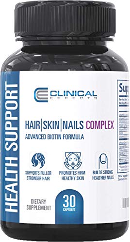 Clinical Effects: Hair, Skin and Nails Complex - Dietary Supplement with Advanced Biotin Formula - 30 Capsules Per Pack - 1 Pack - Promotes Hair Growth, Strong Nails, and Healthy Skin