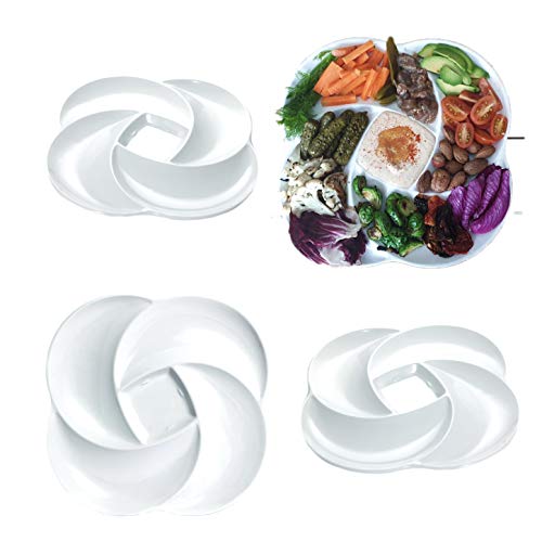 4 Pieces Ecology Reusable Non Disposable White Veggie Tray for Partys. 100% A Grade Melamine Quality Not Plastic. By Vallenwood. Appetizer Sectioned Platter. Ideal for Vegetables and Fruits.