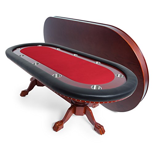 BBO Poker Rockwell Poker Table for 10 Players with Red Felt Playing Surface, 94 x 44-Inch Oval, Includes Matching Dining Top