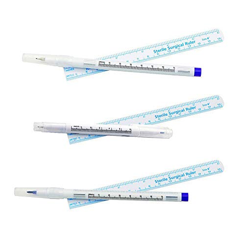 ZXUEZHENG 3Pcs Surgical Tip Markers Skin Marker Pen Tattoo Pen(0.5mm,1mm) with Paper Ruler (2 Single Head +1 Double Head)