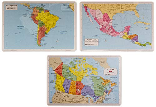 Painless Learning Educational Placemats South America Central America and Canada Maps Set Non Slip Washable