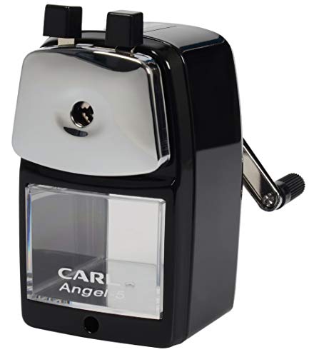 Carl Angel-5 Manual Pencil Sharpener with Metal Table Mount. Quiet for The Classroom, Home & Office, Black (CUI19018)