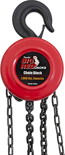 BIG RED TR9010 Torin Manual Hand Lift Steel Chain Block Hoist with 2 Hooks, 1 Ton (2,000 lb) Capacity, Red