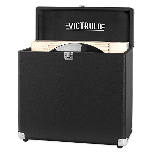 Innovative Technology Victrola Vintage Vinyl Record Storage Carrying Case for 30+ Records, Black - VSC-20-BK, One Size