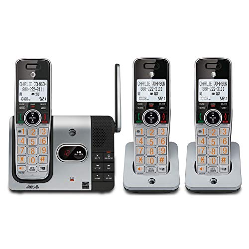 AT&T CL82314 DECT 6.0 Expandable Cordless Phone with Answering System and Caller ID, 3 Handsets, Silver/Black