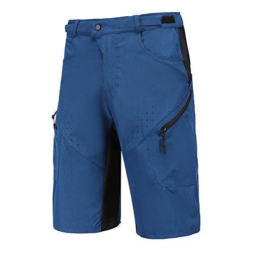 Priessei Mens Mountain Bike Biking Shorts Lightweight MTB Cycling Shorts with Zip Pockets Blue M