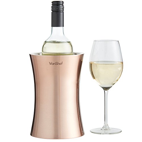 VonShef Copper Wine Bottle Cooler Chiller, Stainless Steel, Double Walled Insulated, Stemless Holder with Gift Box