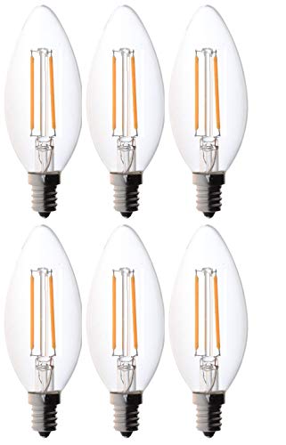 Bioluz LED 40W Filament Candelabra Bulb, E12 Base High Efficiency LED Candle Bulbs, UL Listed, Pack of 6