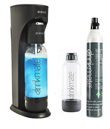 DrinkMate Sparkling Water and Soda Maker, Drink Includes Two 1L Re-usable BPA-free Carbonating Bottle, 60L CO2 Cylinder and Patented Fizz Infuser, 18' x 8' x 5', Matte Black