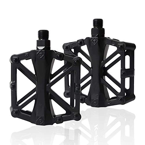 PUPOUSE Bike Pedals Mountain MTB Pedal for BMX 9/16 Non-Slip Lightweight Aluminum Alloy Off Road Bicycle Cycling Platform Cycle Pedal (Black)