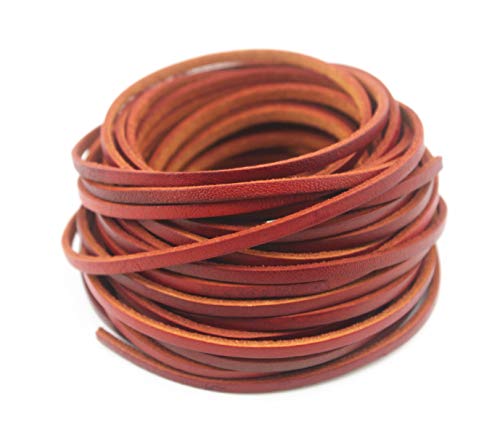 Glory Qin 10 Yards Genuine Cow Hide Flat Leather Srip,Genuine Leather Cord Real Leather Craft for Jewelry Making LeatherRush (Distressed Brown, 3x2 mm)