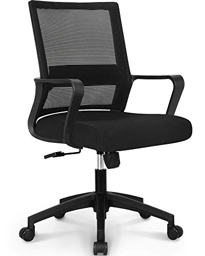 NEO CHAIR Office Chair Ergonomic Desk Chair Mesh Computer Chair Lumbar Support Modern Executive Adjustable Rolling Swivel Chair Comfortable Mid Black Task Home Office Chair, Black-Fabric