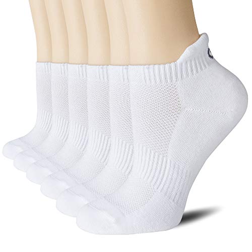 CelerSport Ankle Athletic Running Socks Low Cut Sport Tab Sock for Men and Women (6 Pairs), Medium, White