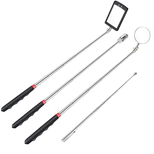 4 Pack Magnetic Pick-Up Tool,Telescoping 8 lb/1 lb Pick Up Sticks and 360 Swivel Inspection Mirror with LED Light for Extra Viewing Pickup