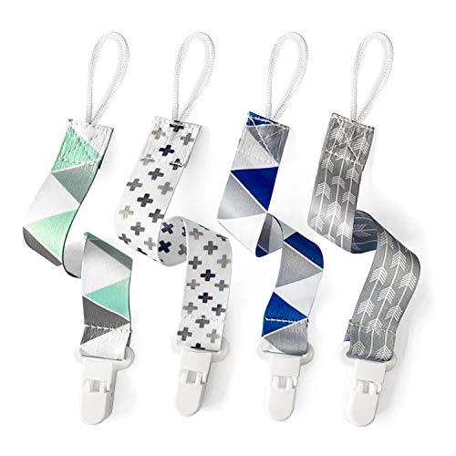 PandaEar Baby Pacifier Clips Solid Color, 4 Pack Universal Holder Leash for Boys and Girls, Teething Toys Teethers (Neutral)