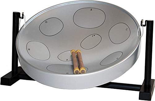 Panyard Jumbie Jam Steel Ready to Play Kit-Silver G-Major with Table Top Stand-Made in USA Authentic Pan, 16-inch (W1084)